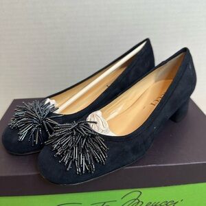 New in box Sesto Meucci Navy Suede Flats with Beaded Embellishment, size 5.5 M